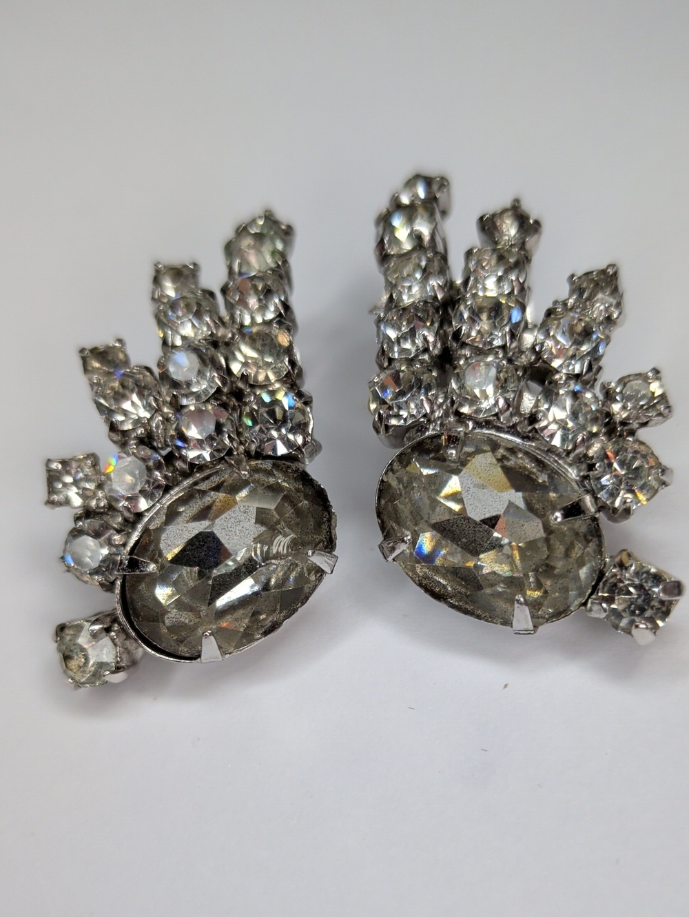 Vintage 60s Ab Crystal Earrings AB Crystal Large Faceted Stone Starburst MCM